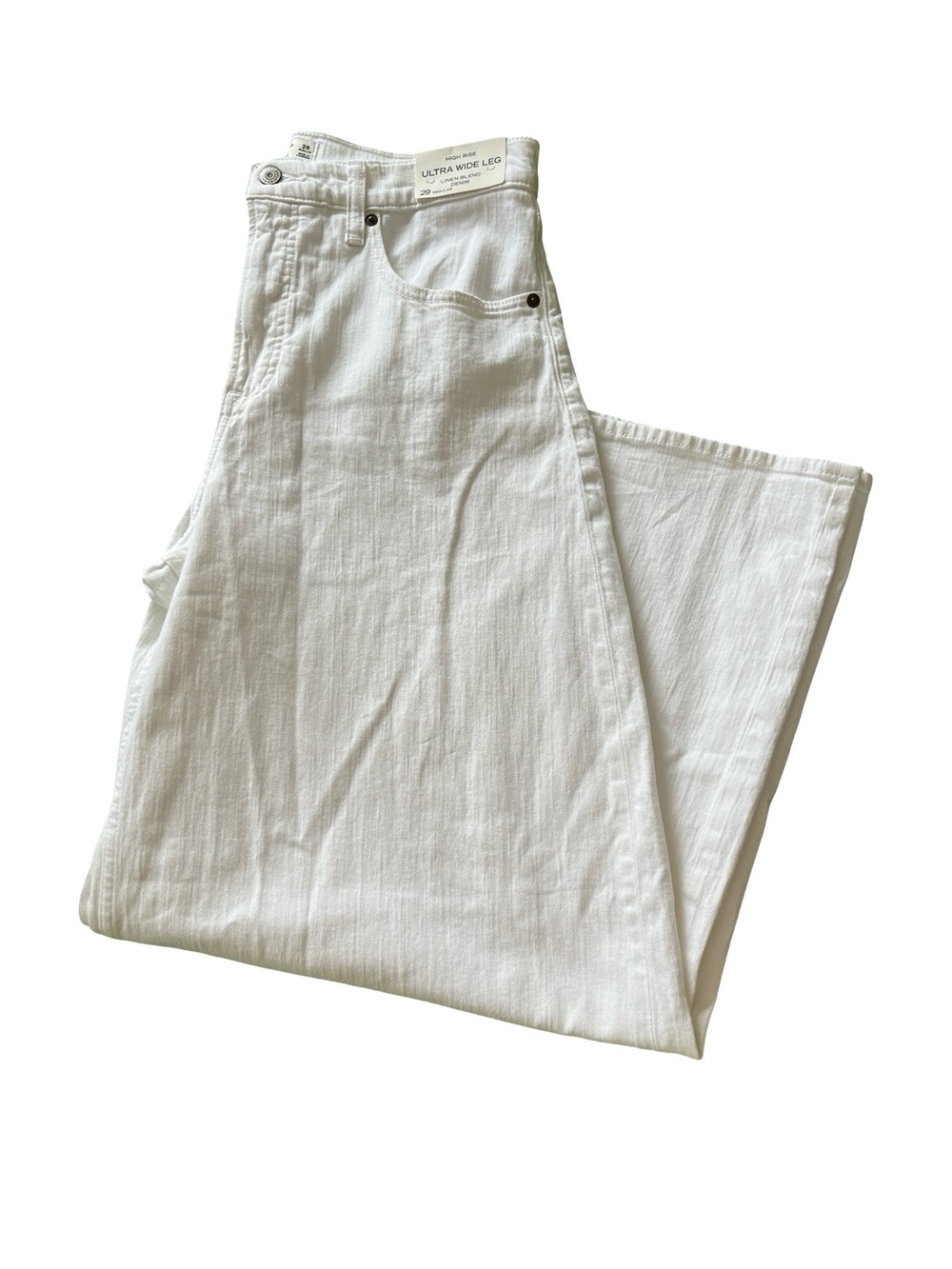 NEW Abercrombie & Fitch White High Rise Ultra Wide Leg Linen Blend Denim Size 29